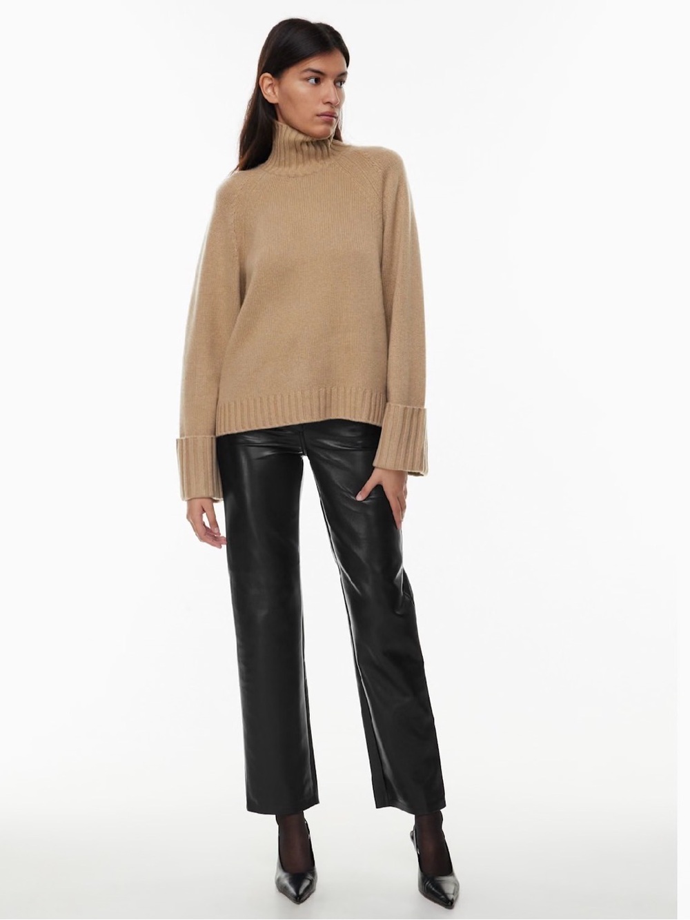 Wilfred Aritzia Luxe Cashmere Jan Sweater gold camel size XS